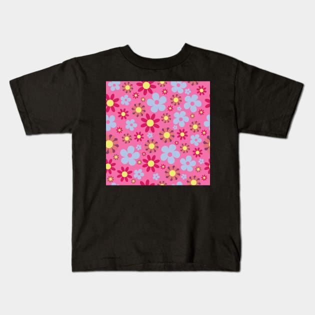 Floral Pink Blue Yellow Flower Seamless Pattern Version 2 Kids T-Shirt by 2CreativeNomads